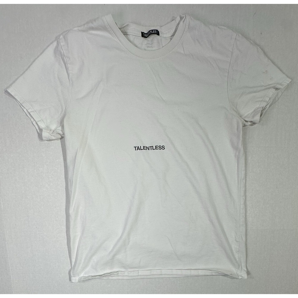 Talentless White Logo T-Shirt Men's Small Minimalist Streetwear Graphic Tee